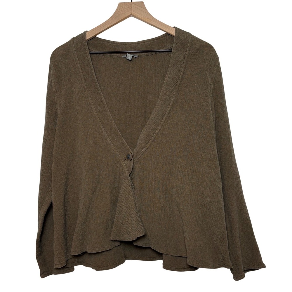 J. Jill Hemp Organic Cotton Silk Cardigan Brown Single Button Sweater Medium